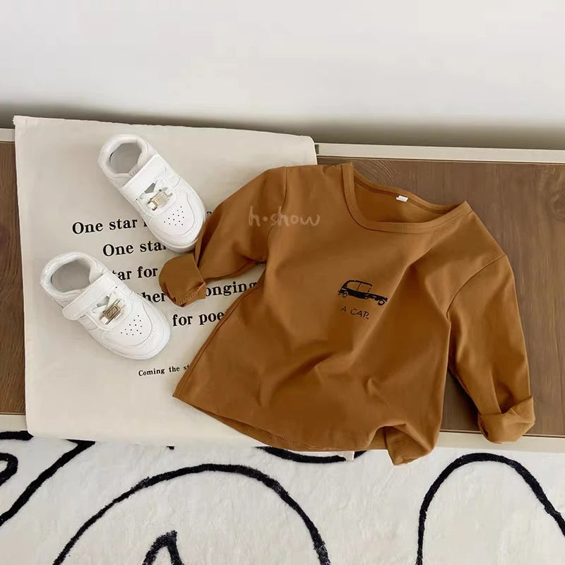 Fashion Boutique Children's Wear Tops Long Sleeve Tees Printed Baby Boys O-neck Pullover Blouse Kids Clothing Autumn Base Shirt