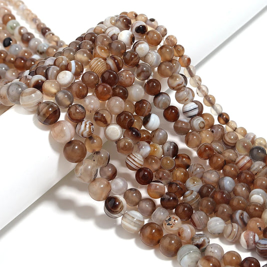1 String 4/6/8/10/12mm Light Brown Striped Agate Beads Natural Stone Beads for Jewelry Making DIY Bracelet Necklace Supplies