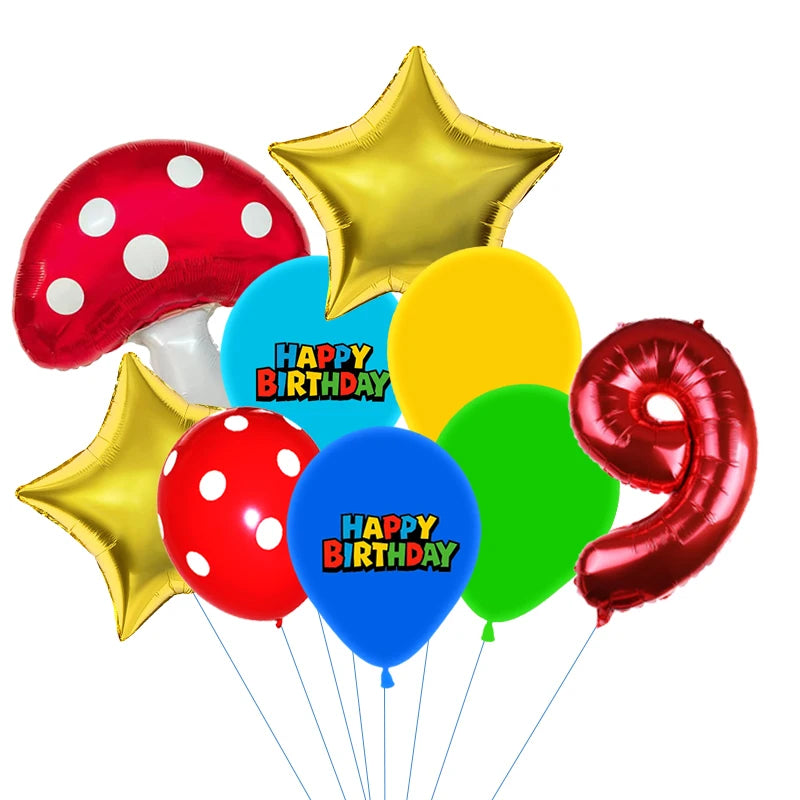 Red Blue Green Yellow Mushroom Star Balloons for Cartoon Video Game Super Bros Balloon Birthday Inspired Party Decoration