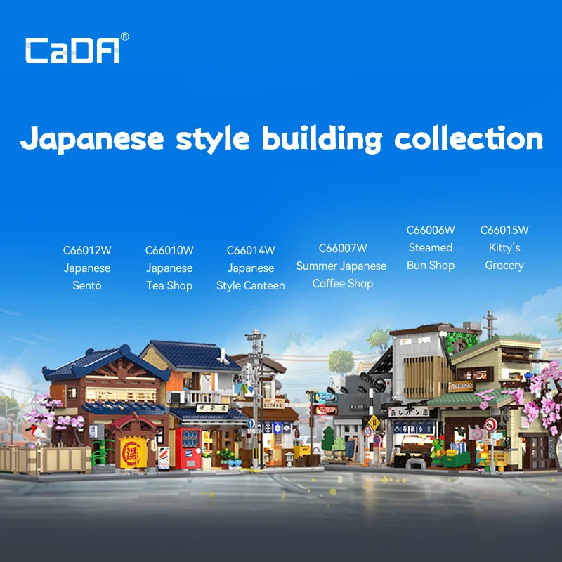Cada Japanese Sushi HouseBricks Shop LED Japanese Steamed Bun House Building Blocks Summer Cafe Cada Toy Street View Series Set