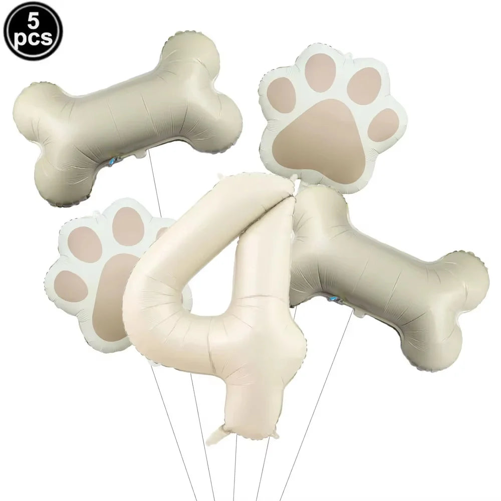 5pcs Dog Party Balloons 32inch Cream Number Balloon Bone Shaped Foil Balloon for Pets Party Birthday Decorations