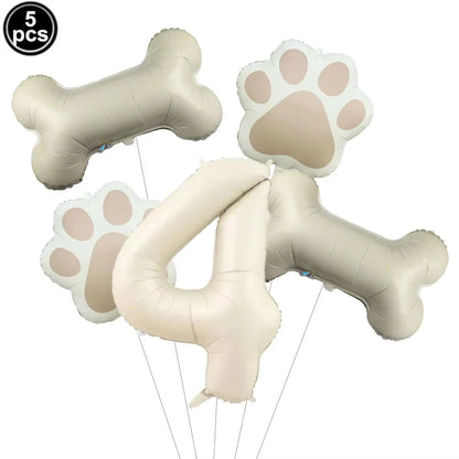 5pcs Dog Party Balloons 32inch Cream Number Balloon Bone Shaped Foil Balloon for Pets Party Birthday Decorations