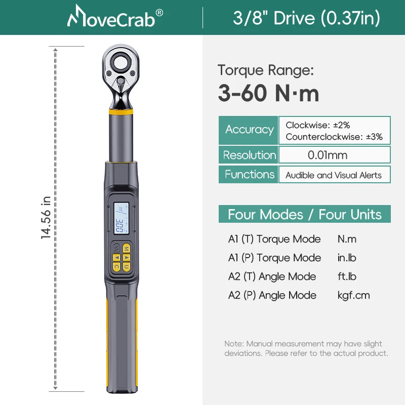 MoveCrab 3/8" 1/2" Drive Digital Angle Torque Wrench 3-340 N.m Angle Measurement 0.1°for DIY Auto Motorcycle Repair
