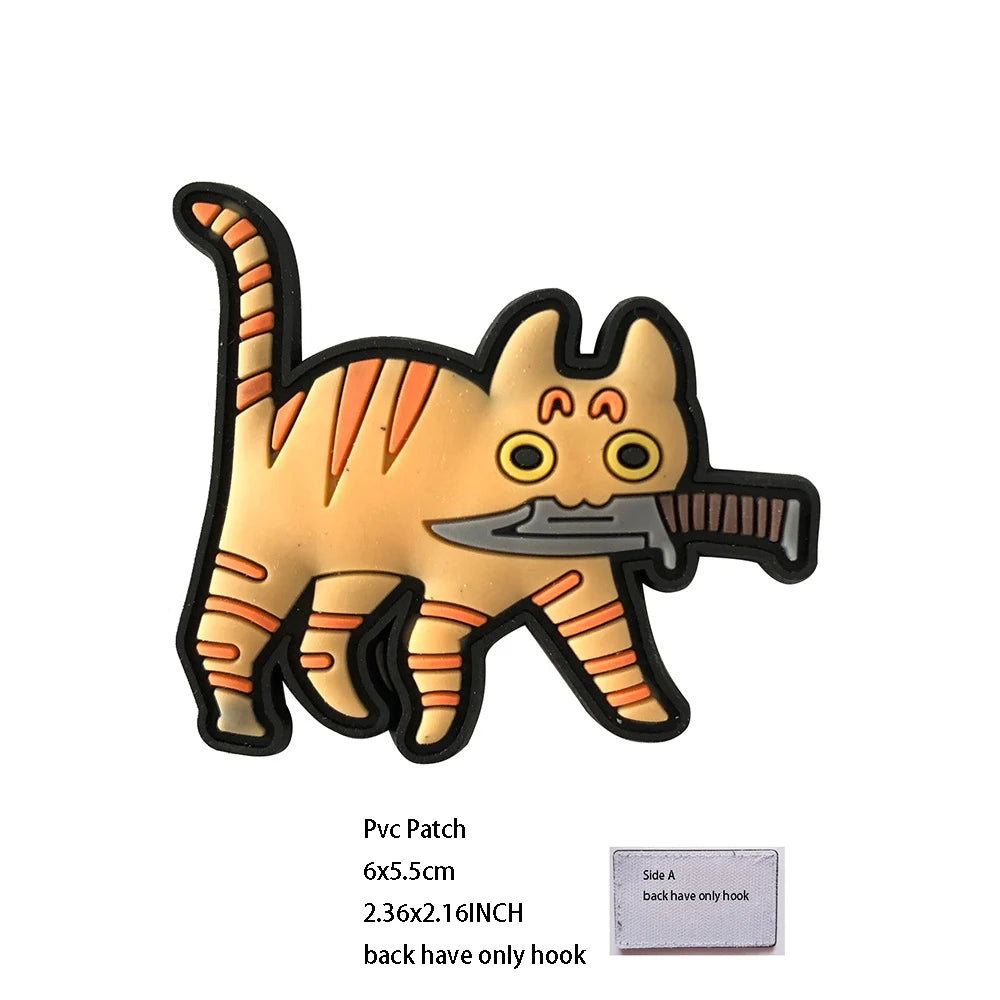 New Outdoor Bag Accessories: Satirical Cat Badge Graffiti Cat 3D PVC Magic DIY Bag Stickers Backpack Hook and Loop Patch