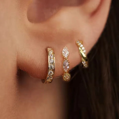 3PCS Stainless Steel Gold Color Circle Hoop Earrings Set for Women Simple Zircon Flower Stud Earring Cartilage Piercing Jewelry