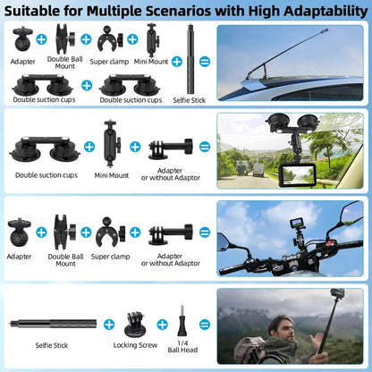 Suction Car Mount for Insta360 X5,X4, X3, X2, One RS,R for GoPro Camera Suction Mount Kit for Action Cameras Selfie Stick