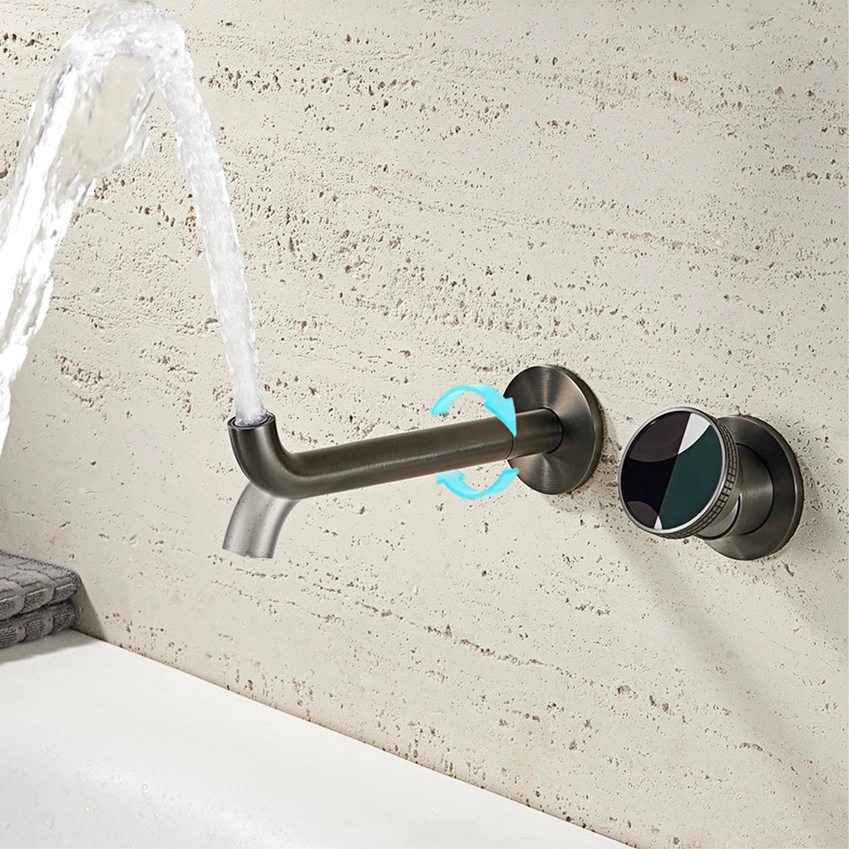Modern luxury gun gray brass bathroom faucet with wall mounted design, cold and hot dual control, simple basin faucet