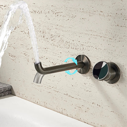 Modern luxury gun gray brass bathroom faucet with wall mounted design, cold and hot dual control, simple basin faucet