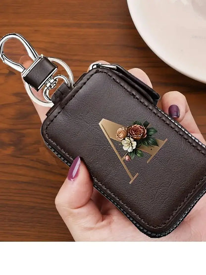 YSB-28 Vintage Alphabet CoffeeKey Pouch A-Z 26 Initial Keychain, Unisex KeyPouch, WalletHolder，Car Key Case, Men'sKey Pouch Gift