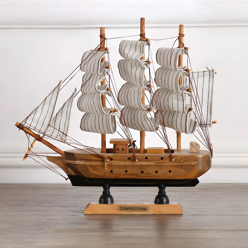 Creative Wooden LED Sailboat Sailing Boat Vessel Model Home Decor Mediterranean Style Home Decoration Decor Accessories Gift