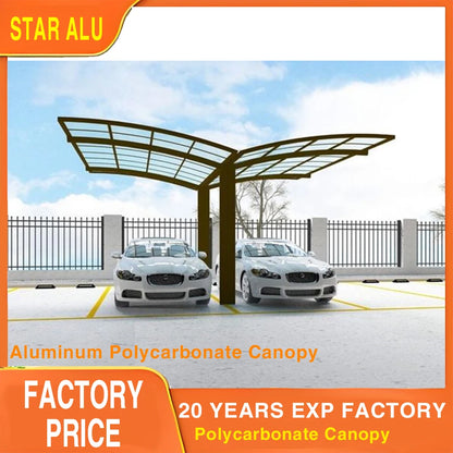 Modern Outdoor Aluminium Carport 2-Car Parking Waterproof Polycarbonate Flat Roof Sleek Metal Design Outdoor Parking Garage Shed
