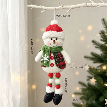 Christmas Tree Plush Hanging Ornaments Santa Snowman Reindeer Doll Pendants Tartan Cloth Xmas Home Holiday Party Decoration Gift