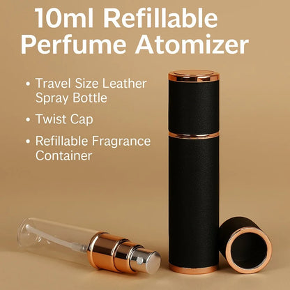 10ml Mini Perfume Bottle PU Leather Essential Oil Alcohol Spray Rotating Bottle Refillable Spray Atomizer Bottle
