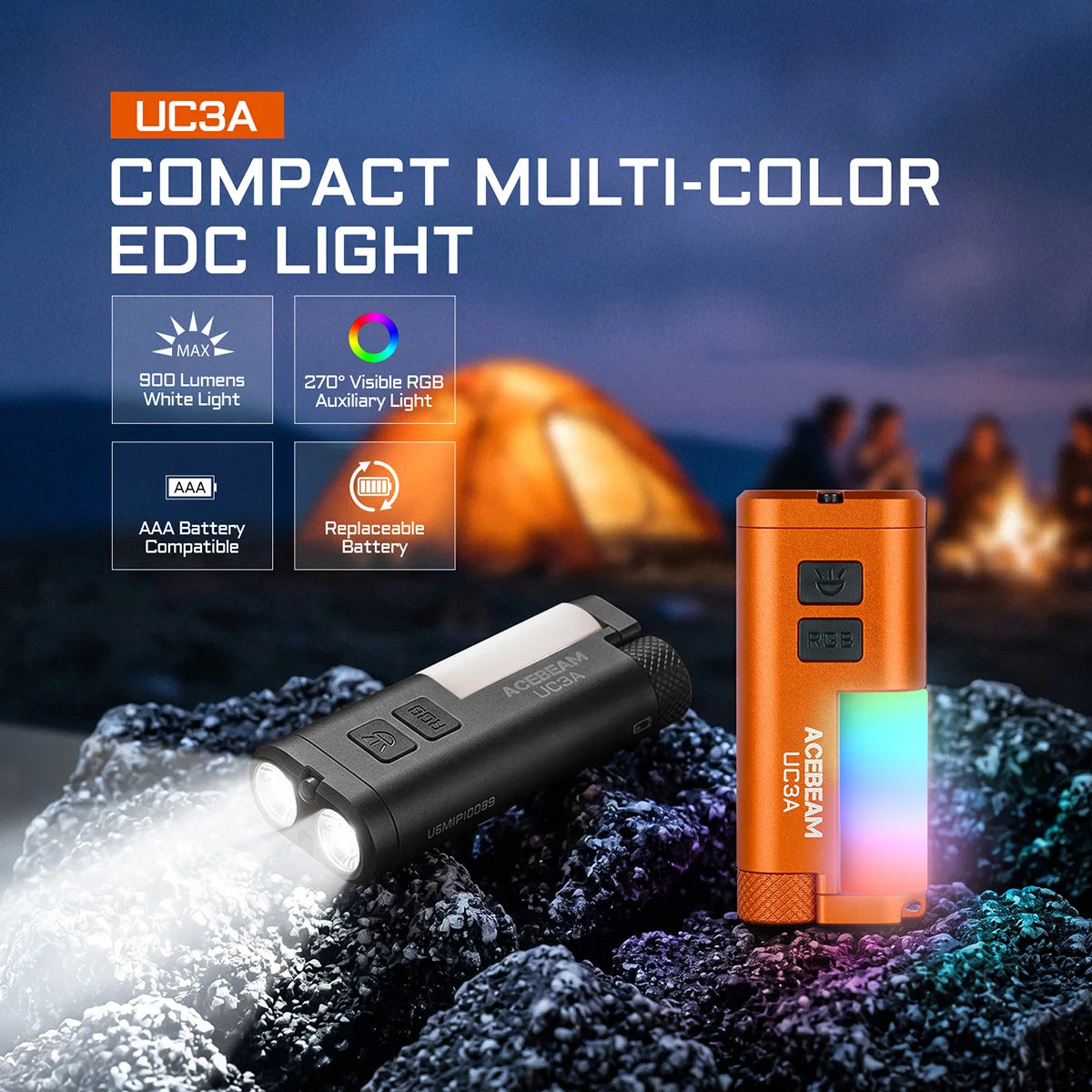 ACEBEAM UC3A EDC Flashlight Rechargeable Wide Voltage(1.2-4.8V) LED Torch With Camping Light Magnetic Multifunctional For Dog