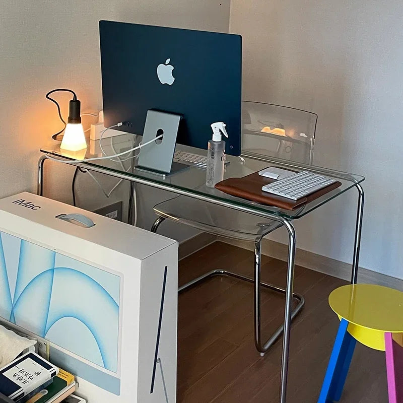 #Computer Desk, Glass Desk, Writing Desk, Living Room, Home Minimalist Makeup Desk