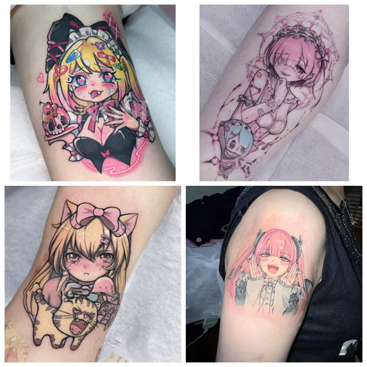 12 Styles Anime Cute Sweet Girl Temporary Tattoos Cartoon Rem Tattoo Body Art Waterproof Lasting Fake Tattoo Stickers