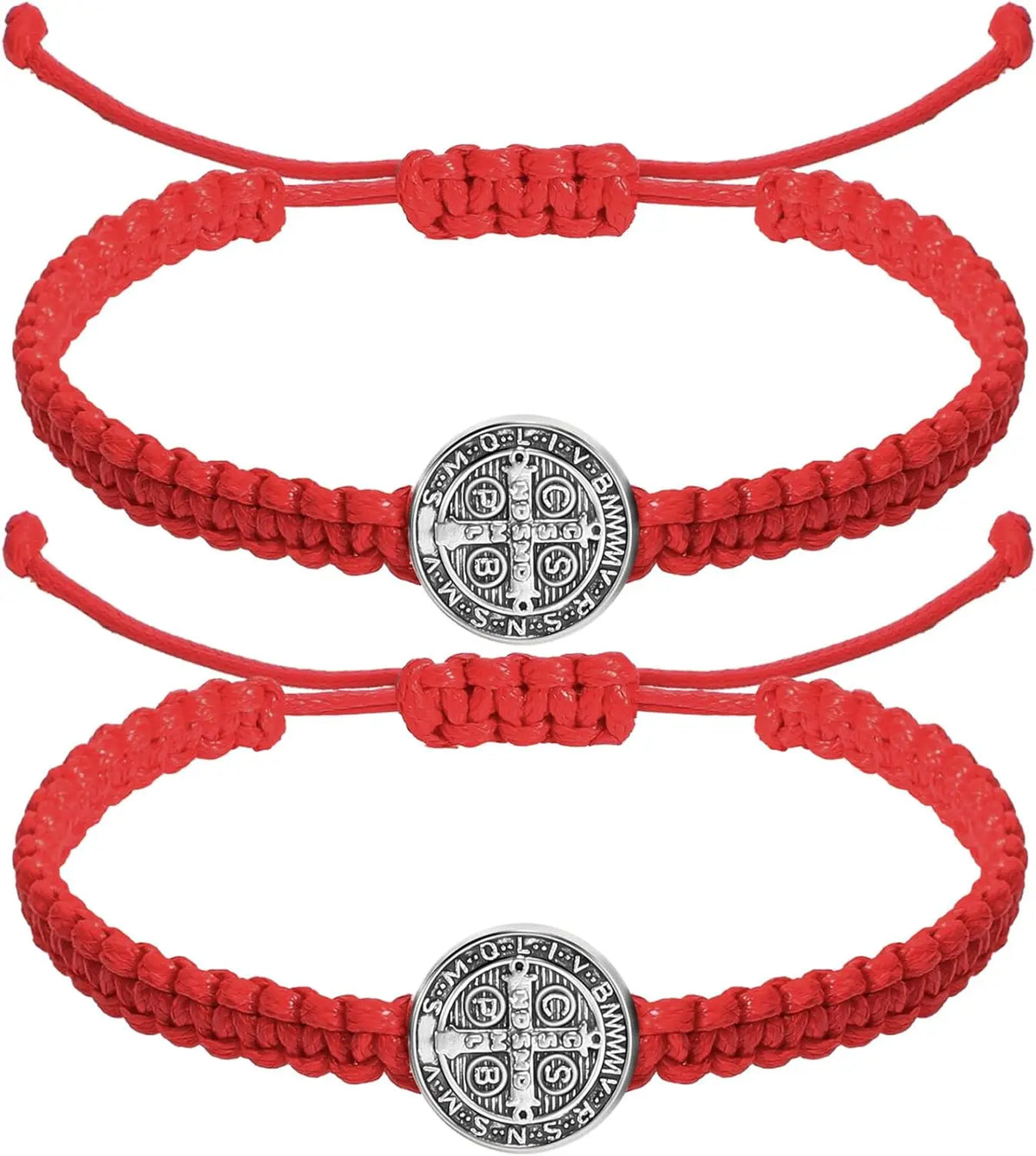 2 Pcs Catholic Saint Benedict Medal Bracelets Adjustable Black and Red String Bracelets Religious Jewelry Gifts for Men Women