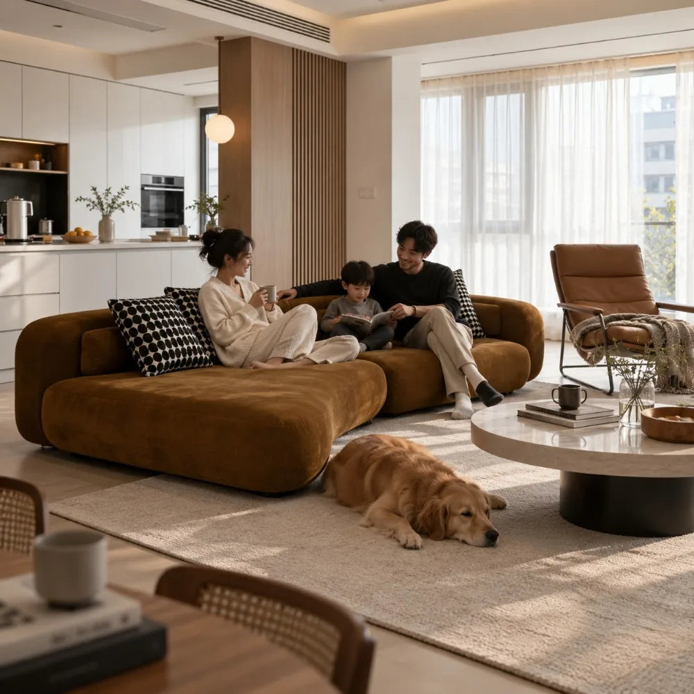 Small Apartment Bezier Sofa, Modern Italian Curved Irregular Fabric Couch, Detachable Washable Straight Row Living Room Sofa