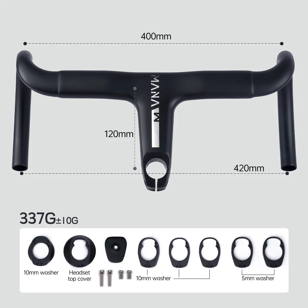 MANA AERO Ultra-Light Carbon Fiber Aero Handlebar - Integrated Cable Routing Superlight Aerodynamic for Road Bike Cycling