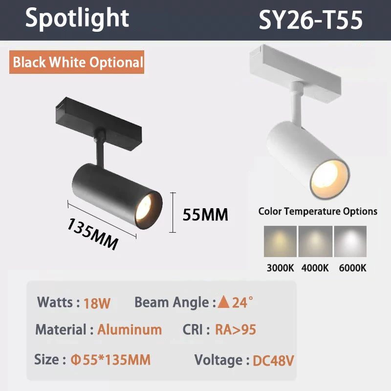 6MM Ultra Slim Magnetic Track Light Surface Mounted Ceiling Rail DC48V Modern LED Lamp Black White Magnet Rail Lamp Spotlight