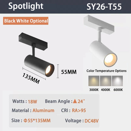 6MM Ultra Slim Magnetic Track Light Surface Mounted Ceiling Rail DC48V Modern LED Lamp Black White Magnet Rail Lamp Spotlight