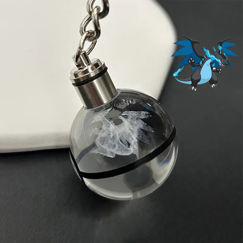 Pokemon Crystal Ball 3D Pikachu Mewtwo Mew Gengar Night Light Pokeball Crystal Keychain Anime Action Figure Toy Birthday Gift