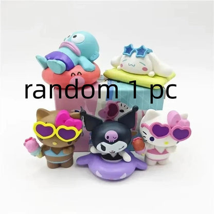 Action Figures Model Summer Swimsuit Blind Box Collection Kt Cat White Kuromi Cinnamon Gashapon Official Genuine Collectible Toy