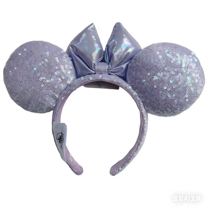 Disney Minnie Mouse Ears Headband with Purple Sequins Bow Shiny Cosplay Hair Hoop for Girls Purple Shiny Sequins  Headband