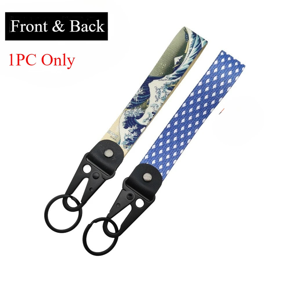 JDM Style Ukiyo-e Crane Keychain Racing Modified Nylon Motorcycle Keyring Auto Key Holder Accessories