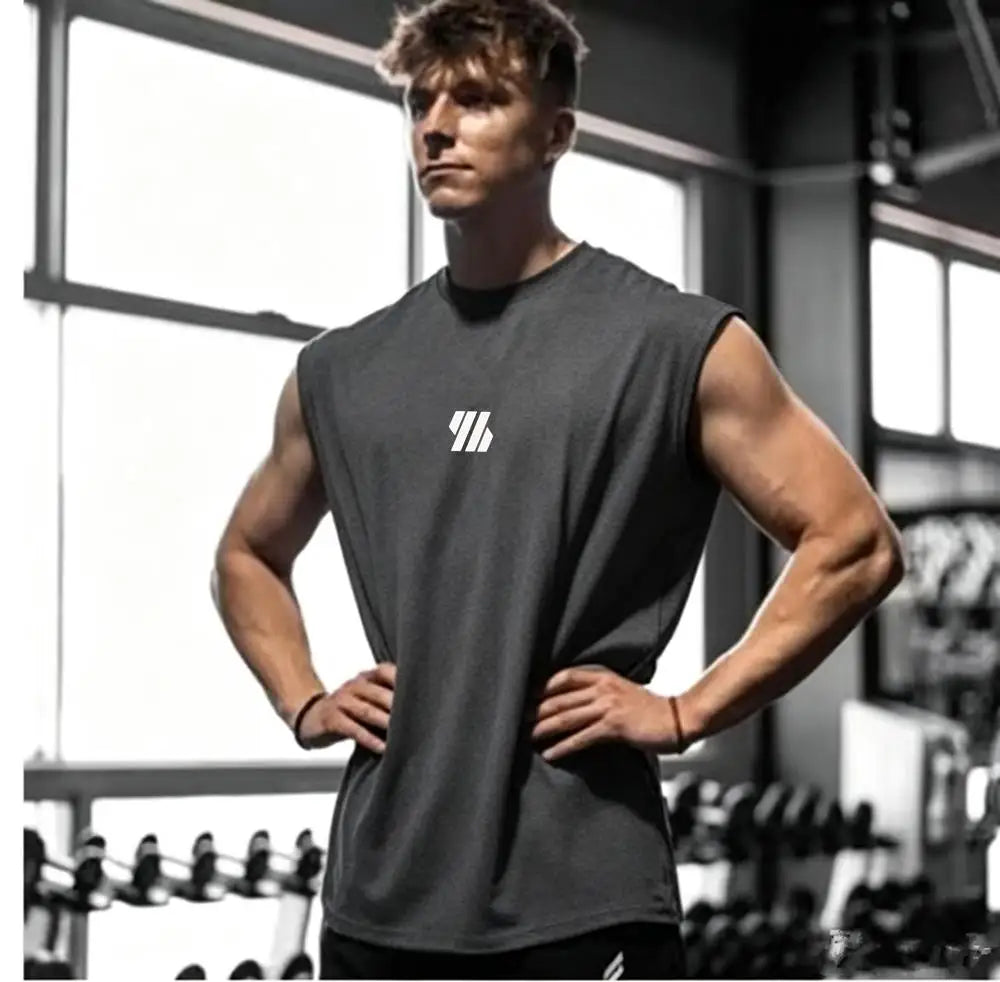 Summer men's casual wide-shoulder sleeveless vest, large-sized round-neck bird-eye fabric vest, outdoor breathable casual vest