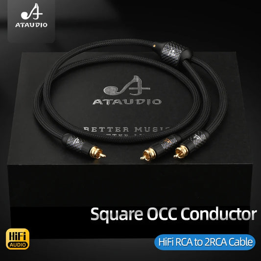 HiFi RCA Subwoofer Cable High Fidelity Square OCC RCA to 2RCA Splitter Y Audio Cable for Amplifier Mixer