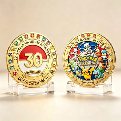 Pokemon 30th Anniversary Commemorative Coin Pikachu Gengar Mewtwo Anime Toys for Kids Gift Collection Display Decoration
