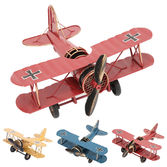 Aeroplane Model Props Retro Airplane Model Delicate Vintage Biplane Handicraft for Home Decoration Cafe Ornament