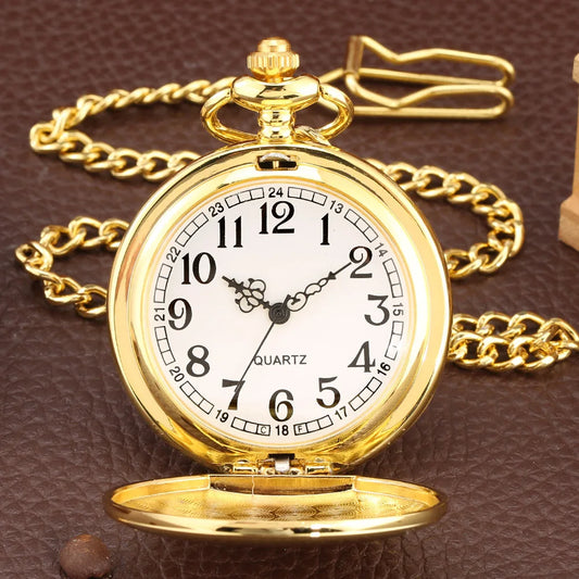 New Fashionable Vintage Black and Gold Glossy Retro Pocket Watch Universal Alloy Quartz Chain Pocket Watch