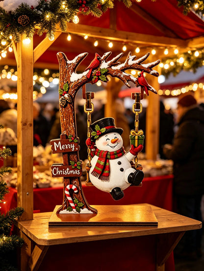 Wooden Christmas Decoration Ornaments, Fun Swing-Themed Christmas Crafts, Suitable for Tabletop Centerpieces, Holiday Party Decorations, Home Office Desktop Bookshelf Decorations