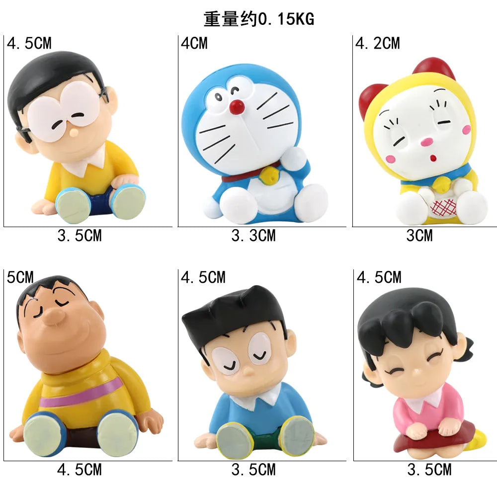 6pcs Doraemon Sleeping Style Shoulder Shoulder Generation Toy Model Display Doll Machine Cat Toy From Japan Collectible Figure