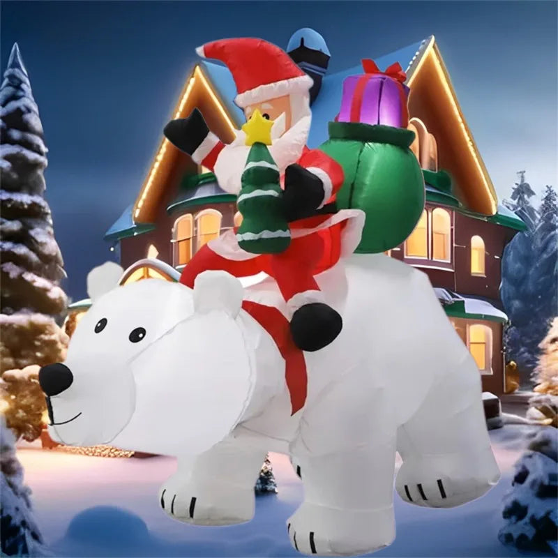 Inflatable Toy Santa Ride Polar Bear Shake Head Christmas Inflatable Model Luminous Christmas Atmosphere Decoration Model