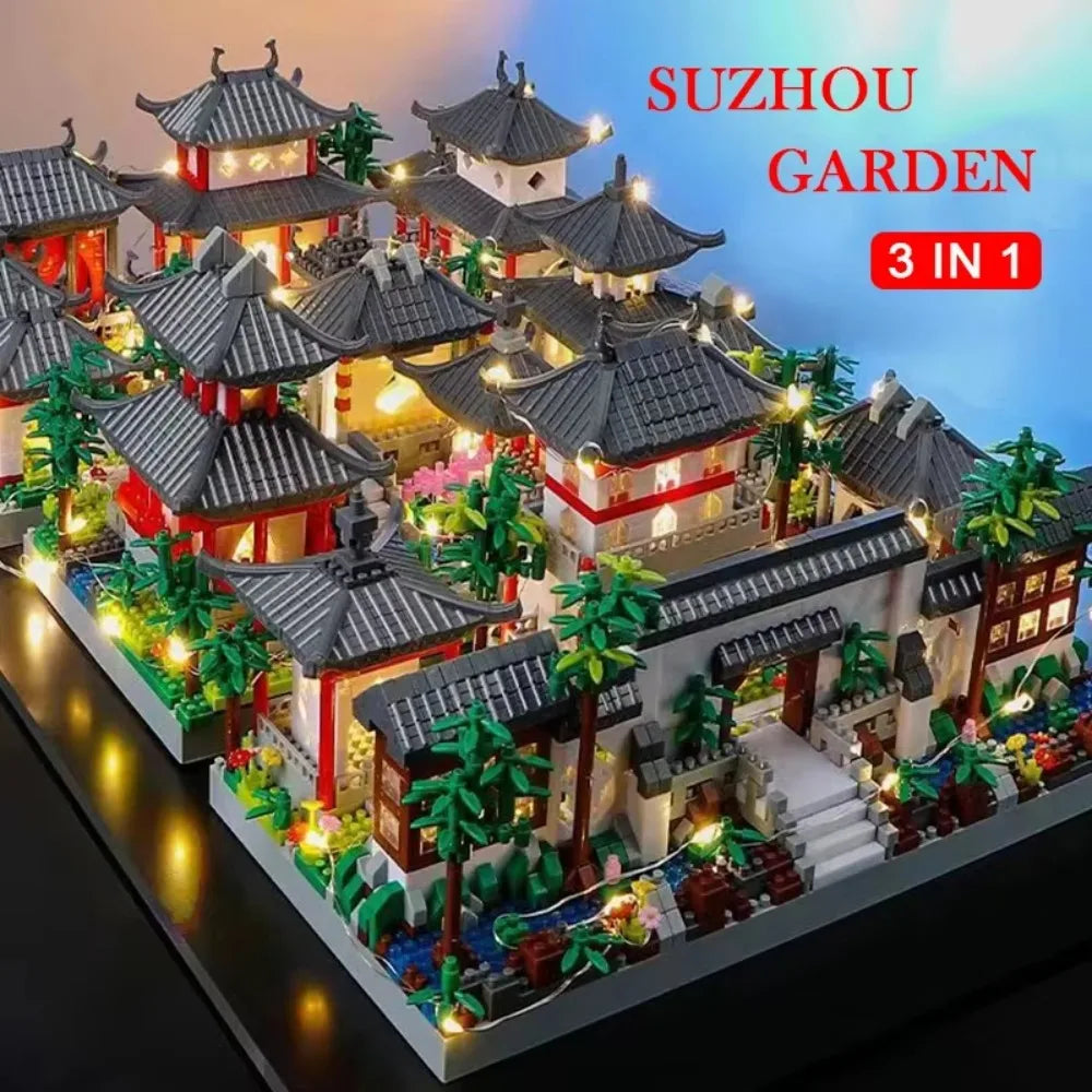 Chinese Traditional Suzhou Classical Yard Garden Temple Building Block 3900+Pcs Mini Assembled Bricks Construction Toys