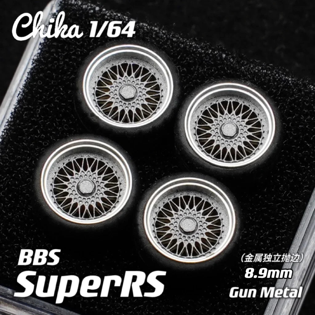 Hotwheels Tomica MiniGT (Supplied with axle) 1/64 Chika Wheels with Rubber Tires Model Car Modified Parts BBS RS JDM VIP For