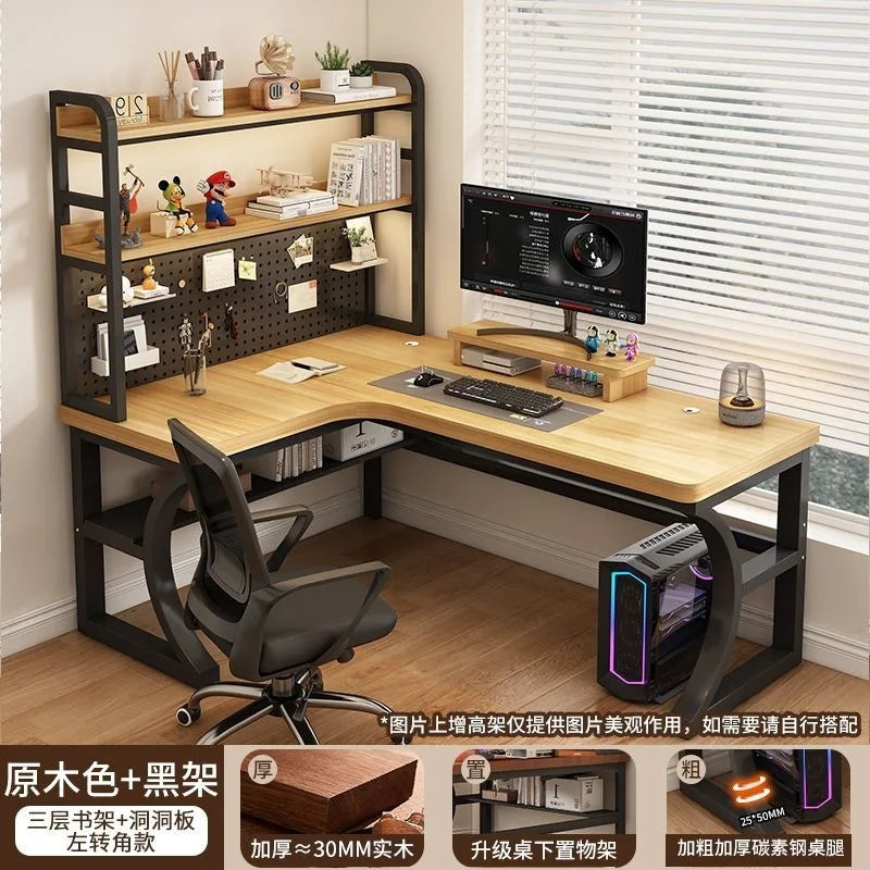 Computer Desk Corner Multi Functional Double Writing Table L Shaped Office Desk with Bookshelf Study Desk for Home Furniture