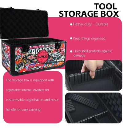 Graffiti Large Aluminum Alloy Toolbox - Durable Multi-Functional Double Layer Adjustable Size Storage Box 43x23x24.5 Cm