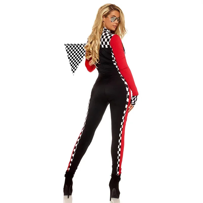 Cosplay Sexy Race Car Driver Halloween Costumes Women Sexy Racing Jumpsuit Long Sleeves Racer Girl Uniform Cheerleaders Costume