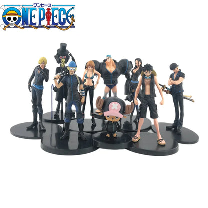 9pcs/set Black Golden Color Anime Figure One Piece Luffy Zoro Sanji Nami Brook Action Figure Collection Model Toy Gifts