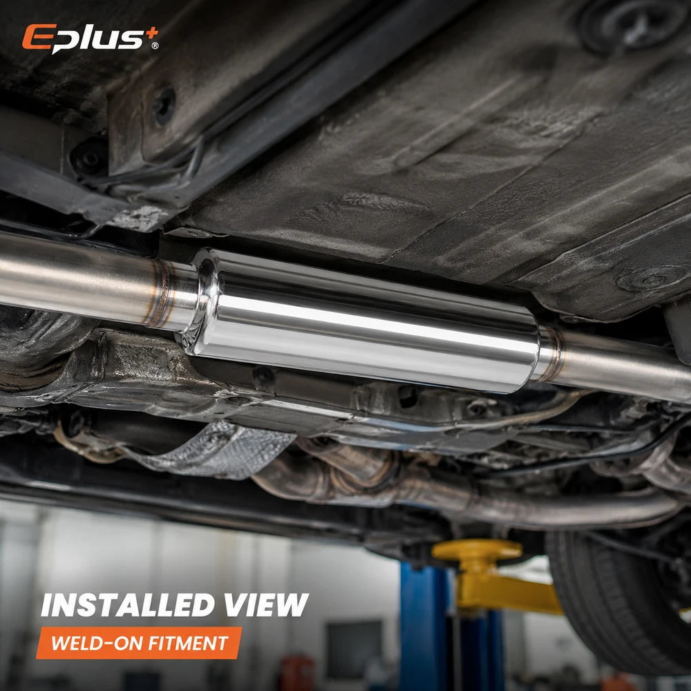 EPLUS Universal Stainless Steel Straight‑Through Car Exhaust Systems Resonator Muffler Middle Pipe Silver O.D 51/57/63/70/76MM