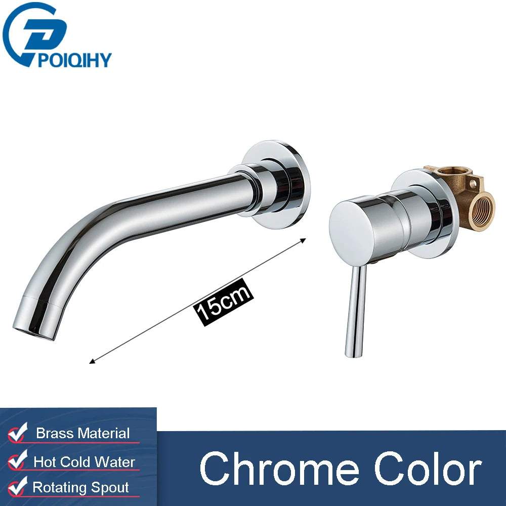 Golden Basin Faucet Bathroom Mixer Sink Tap Wall Mounted Hot Cold Water Tap Single Handle Rotating Spout Bathroom Faucet