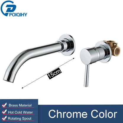 Golden Basin Faucet Bathroom Mixer Sink Tap Wall Mounted Hot Cold Water Tap Single Handle Rotating Spout Bathroom Faucet
