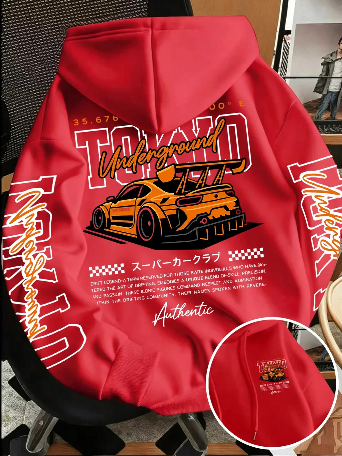 Tokyo JDM Race Car Hoodie Unisex Oversized Double Sided Print Hip Hop Streetwear Pullover Sweatshirt Car Enthusiast Autumn