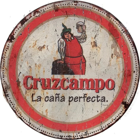 Vintage Cruzcampo Beer Aluminum Sign - Round Classic Pub Bar Decor, Waterproof Man Cave Wall Hanging, Durable Plaque