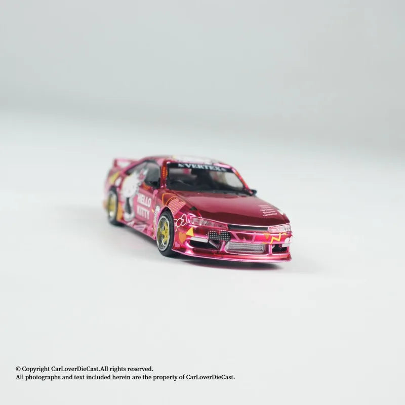 TW 1:64 Nissan VERTEX Silvia S14 Hello Kitty Stylish Static Alloy Car Model, Boys' Toy, Adult Collection Decoration Item.