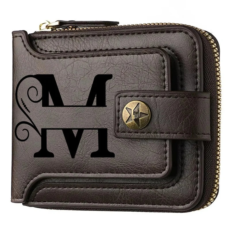 Personalized  PU Leather Chain Short Wallet For Man, Engraved Name&Text Bifold Stylish Brown Wallet For Man Valentines Birthday